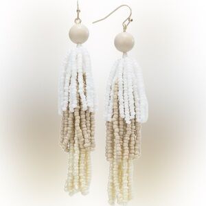 Style & Co Tonal Stone & Beaded Fringe Chandelier Earrings White/Tan